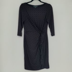 Lauren Ralph Lauren Women's Midi Dress Size 10 Petite Black Purple Geometric Tie